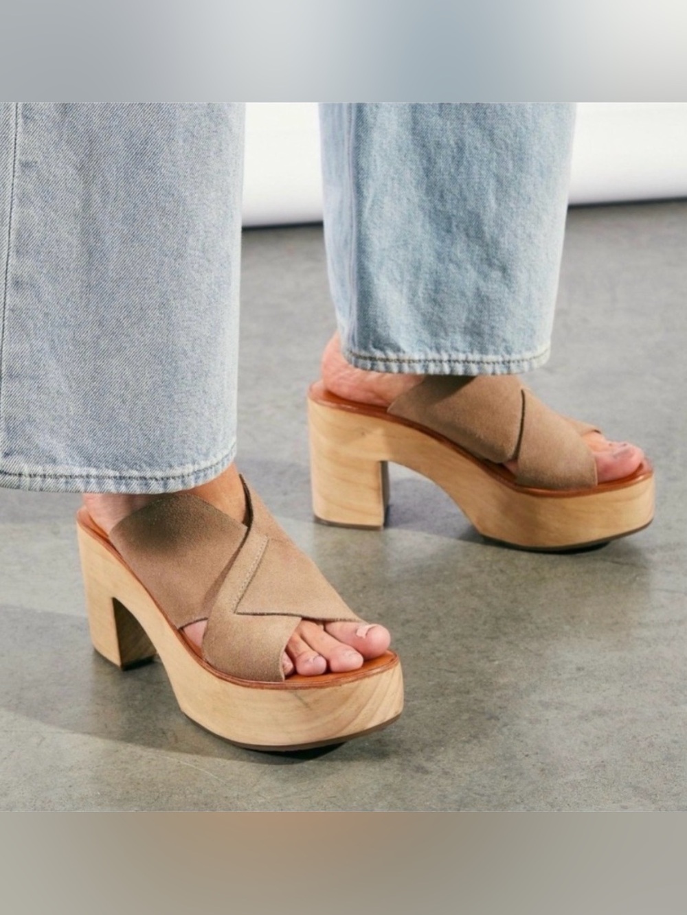 Free people kora platform clogs taupe suede